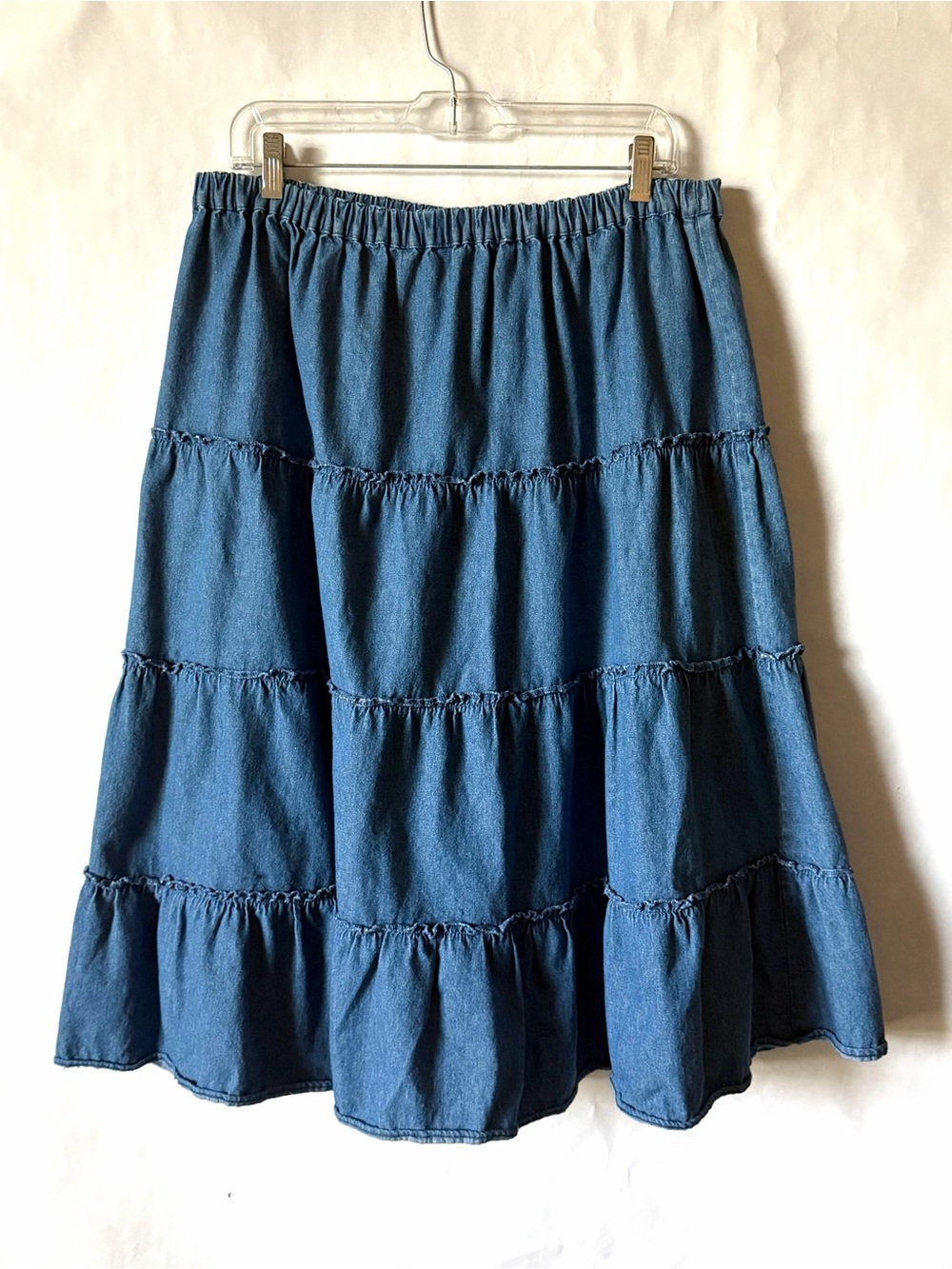 Vintage Jean Skirt Blue Tiered Prairie Midi Denim Women Large Keren Hart Western